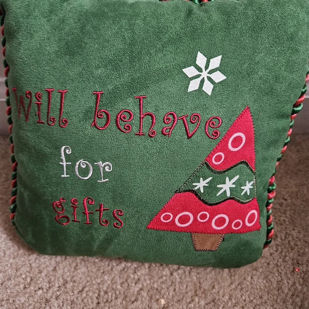Christmas pillow 9x9 (will behave for gifts)